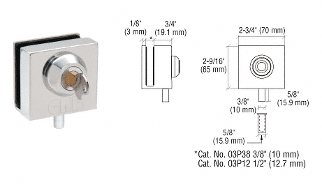 C.R. Laurence CRL Polished Stainless Deluxe Slip-On Lock for 3/8&quot; Glass | 03P38