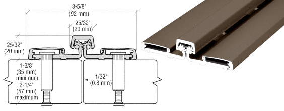C.R. Laurence CRL Dark Bronze Anodized Roton 057HD Series Heavy Duty Full Surface Hinge- 83&quot; | 057HD83DU