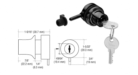 C.R. Laurence CRL Black Chrome Through Glass Plunger Lock  | 0910BC