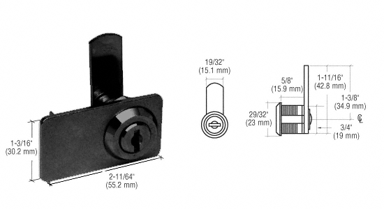 C.R. Laurence CRL Black Chrome Double Door Cam Lock  | 0916BC