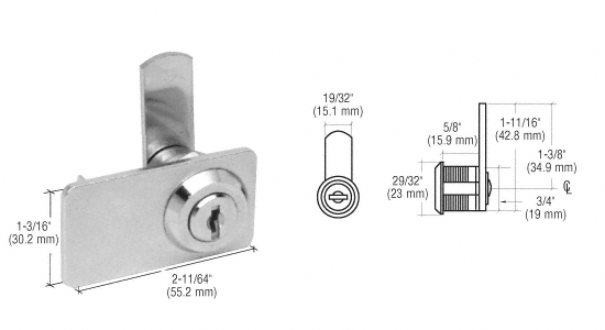 C.R. Laurence CRL Chrome Double Door Cam Lock - Keyed Alike | 0916CHKA