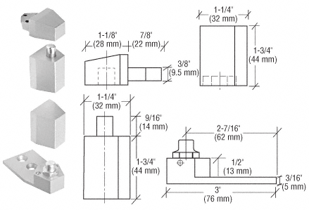 C.R. Laurence CRL Offset Satin Aluminum Reversible Pivot Set Recessed 1/8&quot; | 0P28NHA