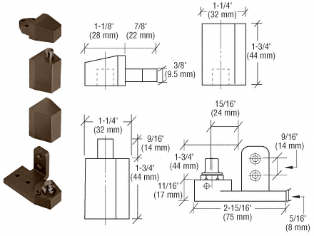C.R. Laurence CRL Offset Duranodic Bronze Left Hand Pivot Set 1/8&quot; Recessed | 0P31LHDU