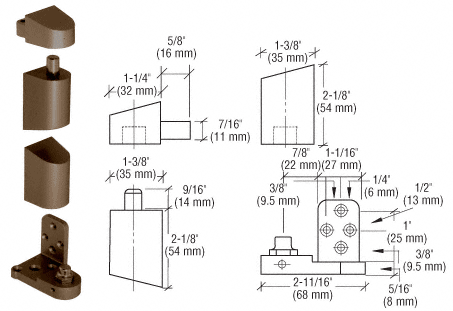 C.R. Laurence CRL Offset Duranodic Bronze Left Hand Pivot Set Flush with Frame Face | 0P34LHDU