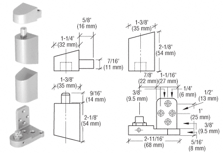 C.R. Laurence CRL Offset Satin Aluminum Right Hand Pivot Set Flush with Frame Face | 0P34RHA