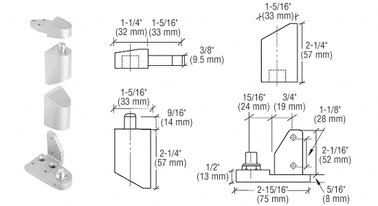 C.R. Laurence CRL Offset Satin Aluminum Left Hand Pivot Set 1/8&quot; Recessed | 0P40LHA