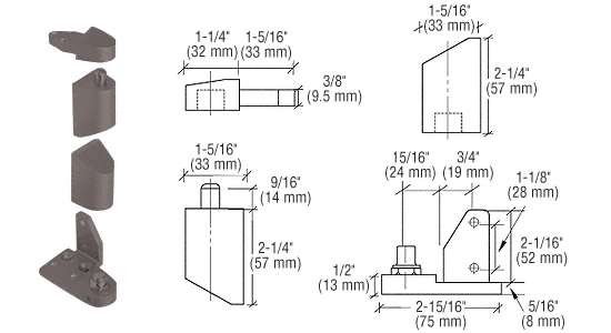 C.R. Laurence CRL Offset Duranodic Bronze Left Hand Pivot Set 1/8&quot; Recessed | 0P40LHDU