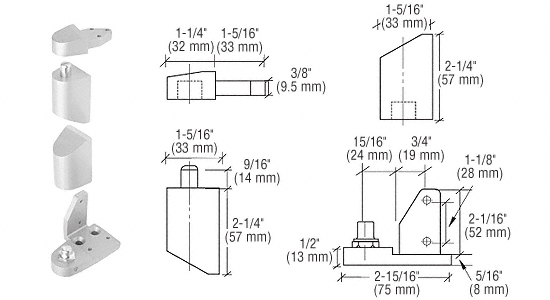C.R. Laurence CRL Offset Satin Aluminum Right Hand Pivot Set 1/8&quot; Recessed | 0P40RHA