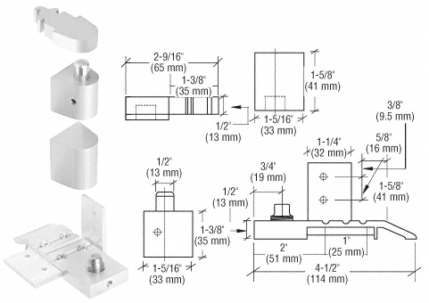 C.R. Laurence CRL Offset Satin Aluminum Left Hand Pivot Set 1/8&quot; Recessed | 0P50LHA