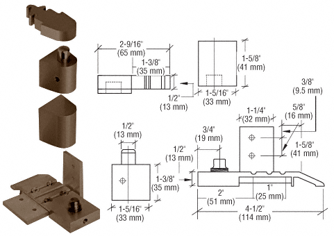C.R. Laurence CRL Offset Duranodic Bronze Left Hand Pivot Set 1/8&quot; Recessed | 0P50LHDU