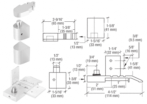 C.R. Laurence CRL Offset Satin Aluminum Right Hand Pivot Set 1/8&quot; Recessed | 0P50RHA