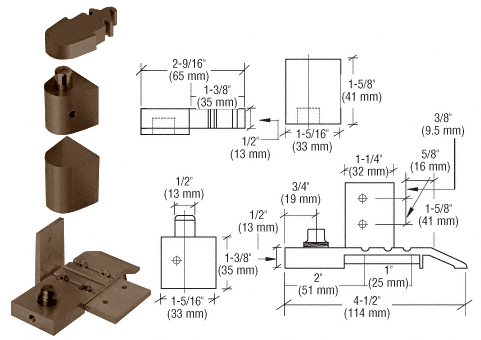C.R. Laurence CRL Offset Dark Bronze Right Hand Pivot Set 1/8&quot; Recessed | 0P50RHDU