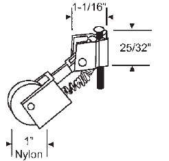 STB Sliding Glass Door Roller, Nylon Wheel, 1&quot; Diameter | 10313