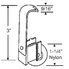 STB Sliding Glass Door Roller, Nylon Wheel, 1-1/4&quot; Diameter, 9/16&quot; Wide Housing | 10353