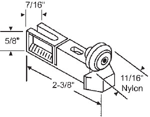 STB Sliding Glass Door Roller, Nylon Wheel, 11/16&quot; Diameter, 7/16&quot; Wide Housing | 10365