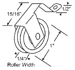 STB Sliding Glass Door Roller, Nylon Wheel, 1&quot; Diameter, 1/4&quot; Wide Roller | 10396