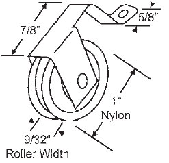STB Sliding Glass Door Roller, Nylon Wheel, 1&quot; Diameter, 9/32&quot; Wide Roller | 10397