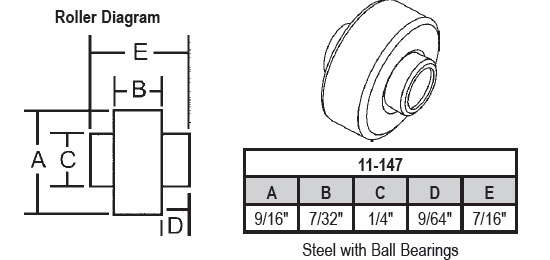 9/16&quot; Steel Sliding Window Replacement Roller with Fixed Axle - Package | 11-147 | 11147