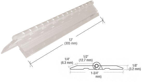 C.R. Laurence Hinge, Continuous, Acrylic, Clear  - 12 in long | 12AHC
