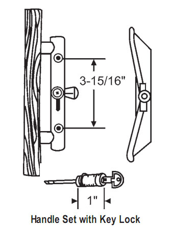 TechnologyLK STB Sliding Glass Patio Door Handle Set, Internal Locking, Keyed, Aluminum with Brown Handle, 3-15/16&quot; Screw Holes | 13101