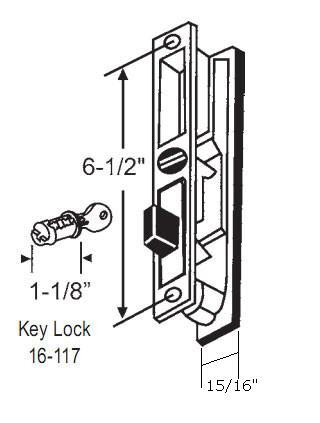 Chrome Plated Flush Mount Sliding Glass Door Handle Set with Key Lock 6-1/2&quot; Screw Holes | 13-107 | 13107