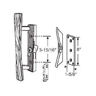 TechnologyLK STB Sliding Glass Patio Door Handle Set, Hook Style, Keyed, Aluminum with Wood Handle, 3-15/16&quot; Screw Holes  | 13113
