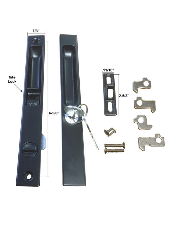 Keyed Black Flush Mount Sliding Glass Door Handle Set 6-1/2&quot; Screw Holes with Five Cam Assortment  | 13-140BK | 13140BK