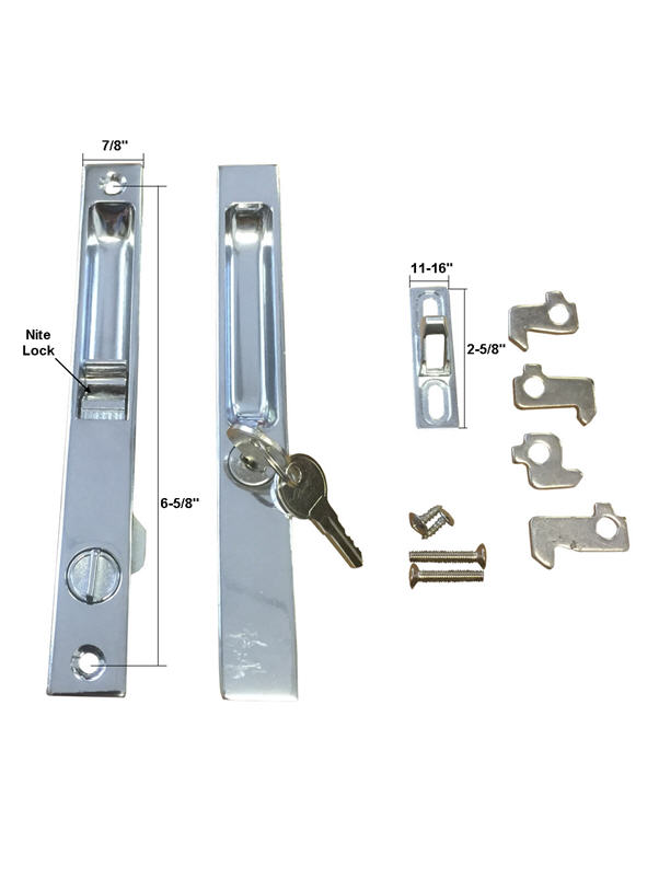 Keyed Chrome Flush Mount Sliding Glass Door Handle Set, 6-1/2&quot; Screw Holes with Five Cam Assortment | 13-140K | 13140K