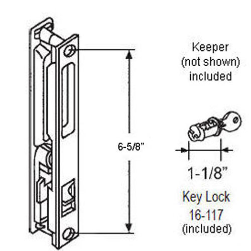 Keyed White Flush Mount Sliding Glass Door Handle Set, 6-1/2&quot; Screw Holes with Five Hooks Assortment | 13-192WK | 13192WK