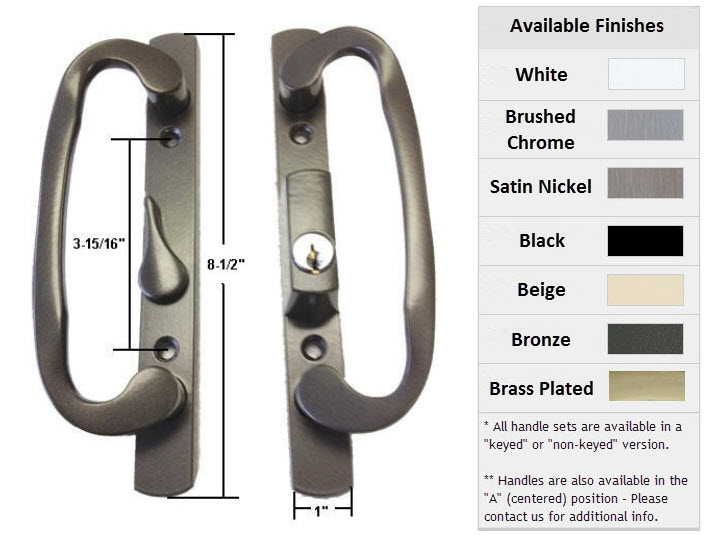 Sliding Glass Patio Door Handle Set, Mortise Type, Keyed, Bronze, 3-15/16&quot; Screw Holes | 13245BZK