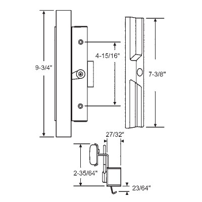 TechnologyLK STB Sliding Glass Patio Door Handle Set, Clamp Style, Non-Keyed, Black, 4-15/16&quot; Screw Holes  | 13258
