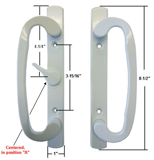 TechnologyLK Sliding Glass Patio Door Handle Set, Mortise Type, A-Position, Non-Keyed, White, 3-15/16&quot; Screw Holes | 13291