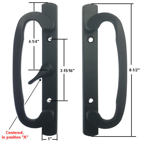 TechnologyLK Sliding Glass Patio Door Handle Set, Mortise Type, A-Position, Non-Keyed, Black, 3-15/16&quot; Screw Holes | 13291B