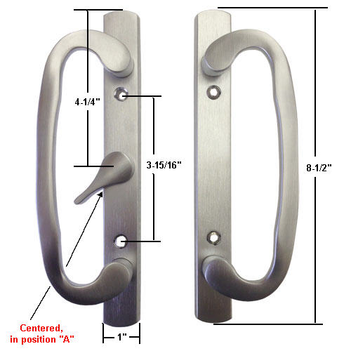 TechnologyLK Sliding Glass Patio Door Handle Set, Mortise Type, A-Position, Non-Keyed, Brushed Chrome, 3-15/16&quot; Screw Holes | 13291BC