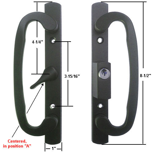 TechnologyLK Sliding Glass Patio Door Handle Set, Mortise Type, A-Position, Keyed, Black, 3-15/16&quot; Screw Holes | 13291BK