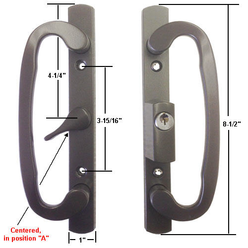TechnologyLK Sliding Glass Patio Door Handle Set, Mortise Type, A-Position, Keyed, Bronze, 3-15/16&quot; Screw Holes | 13291BZK
