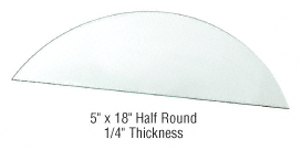 C.R. Laurence CRL 5&quot; x 18&quot; Half Round 1/4&quot; Clear Tempered Glass Shelf - Pack of 5 | 14TGH518