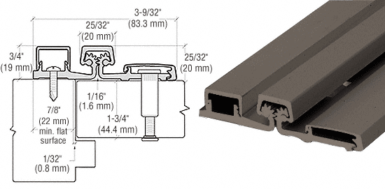 C.R. Laurence CRL Dark Bronze Anodized Roton 157HD Series Heavy Duty Full Surface Frame Face Continuous Hinge- 83&quot; | 157HD83DU