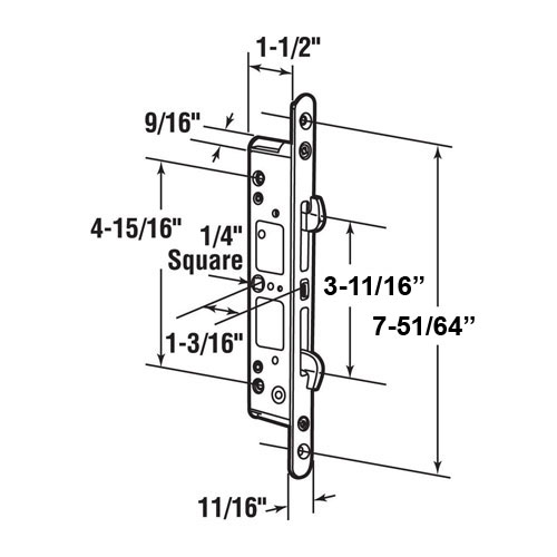 TechnologyLK Gordon Glass&#174; Sliding Glass Patio Door Lock, Mortise Type, 2-Point, 7-51/64&quot; Screw Holes (UPC: 785533099645) | 16460