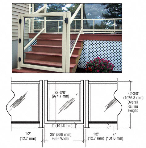 C.R. Laurence CRL Oyster White 36&quot; 100 Series Aluminum Railing System Gate for 1/4&quot; to 3/8&quot; Glass | 1GG36420W