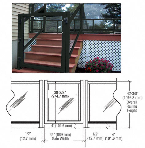 C.R. Laurence CRL Matte Black 36&quot; 100 Series Aluminum Railing System Gate for 1/4&quot; to 3/8&quot; Glass | 1GG3642BL
