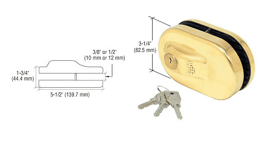 C.R. Laurence CRL Brass Finish Glass Mounted Slip-on Patch Lock for use with 1/2&quot; (13mm) Thick Glass | 1NT686BR