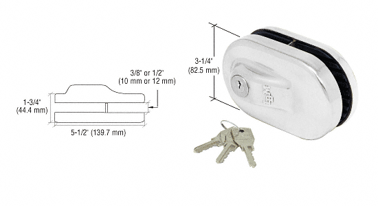 C.R. Laurence CRL Chrome Finish Glass Mounted Slip-on Patch Lock for use with 1/2&quot; (13mm) Thick Glass | 1NT686CH