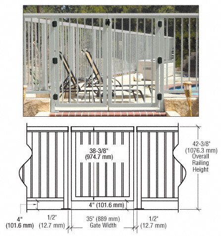 C.R. Laurence CRL Agate Gray 36&quot; Aluminum Railing System Gate With Picket for 1/4&quot; to 3/8&quot; Glass | 1PG3642AGY