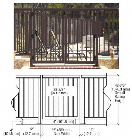 C.R. Laurence CRL Matte Bronze 36&quot; Aluminum Railing System Gate With Picket for 1/4&quot; to 3/8&quot; Glass | 1PG3642BRZ