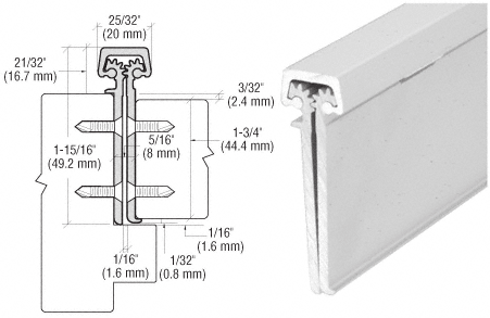 C.R. Laurence CRL Satin Anodized Finish Roton Concealed Leaf Heavy-Duty 83&quot; Hinge With Lip 1-3/4 Inch Entry Door | 224HD83A