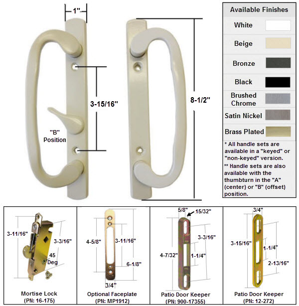 Sliding Glass Patio Door Hardware: Mortise Locks, Handles Sets, Pulls | 245BG175K
