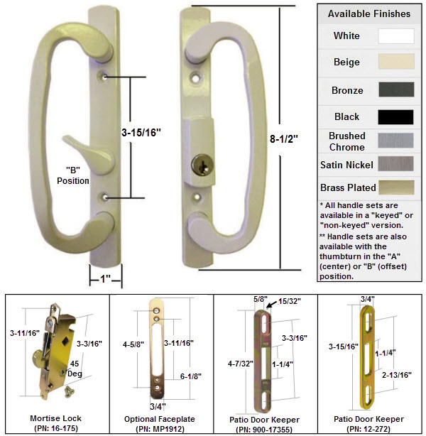Sliding Glass Patio Door Hardware: Mortise Locks, Handles Sets, Pulls | 245BGK175K