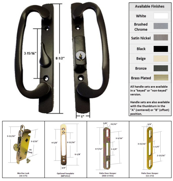 Sliding Glass Patio Door Hardware: Mortise Locks, Handles Sets, Pulls | 245BK175K