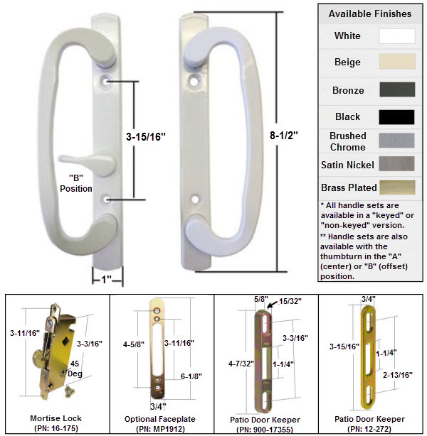 Sliding Glass Patio Door Hardware: Mortise Locks, Handles Sets, Pulls | 245W175K